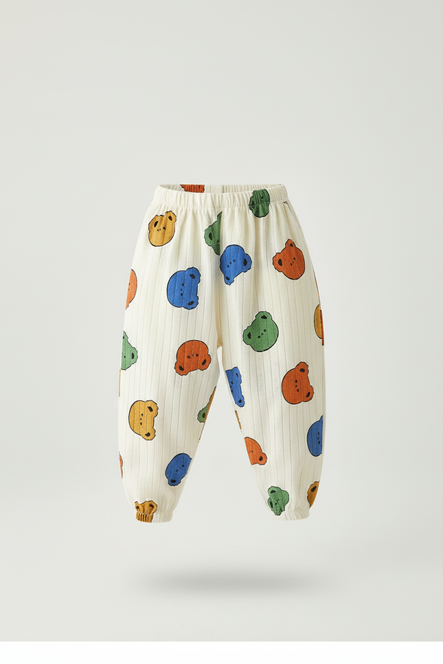 Pantalon Baggy Blanc Rayé Imprimé Oursons Coton Ample - vue 3