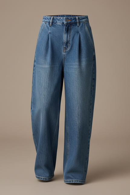 Pantalon Baggy Bleu Denim Ample Taille Haute Fille - Jean - vue 3