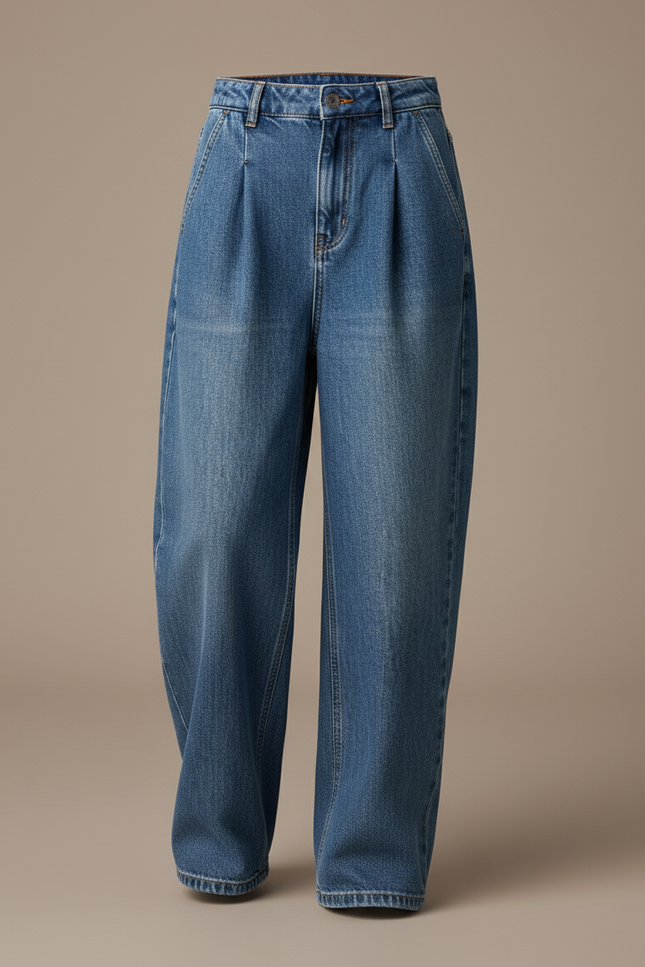 Pantalon Baggy Bleu Denim Ample Taille Haute Fille - Jean - vue 3
