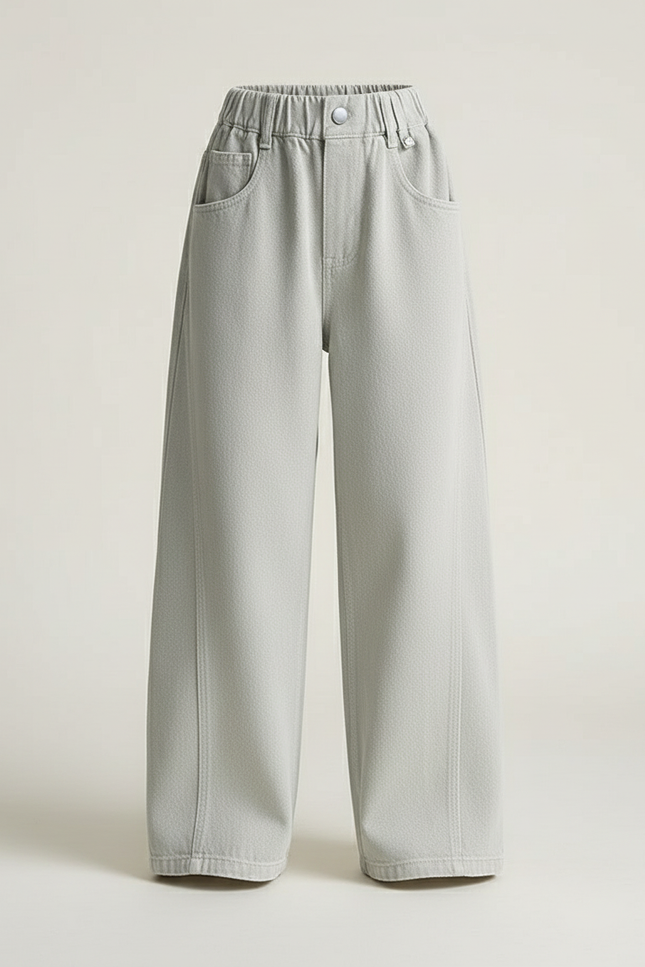 Pantalon Baggy Fille Gris Taille Élastique Denim - Jean - vue 3