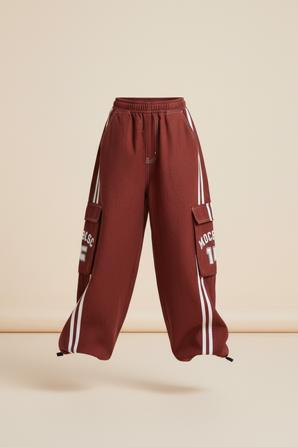 Pantalon Baggy Marron Cargo Large Rayures Blanches Enfant - Toile - vue 3