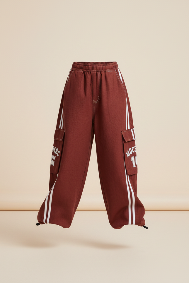 Pantalon Baggy Marron Cargo Large Rayures Blanches Enfant - Toile - vue 3