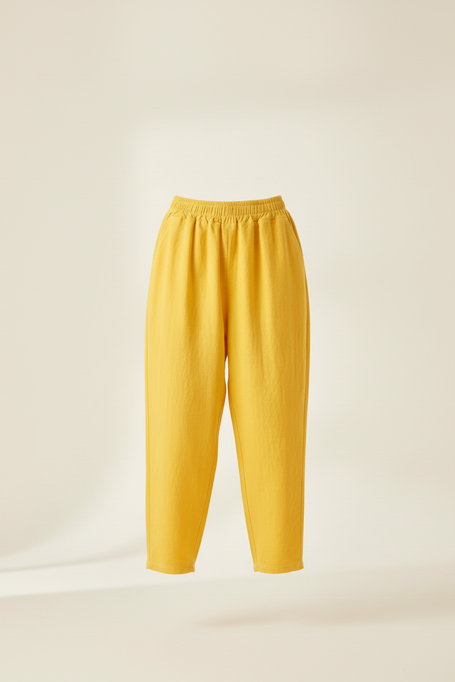 Pantalon Baggy Jaune Ample Lin Décontracté Femme - vue 3