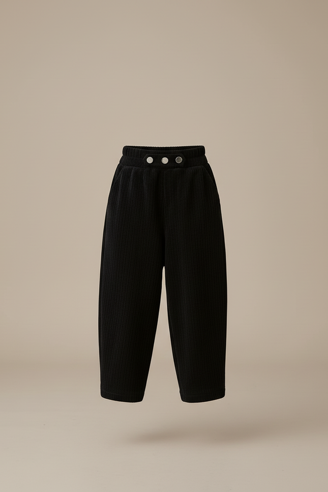 Pantalon Baggy Noir Côtelé Large Velours Enfant - Cordé - vue 3