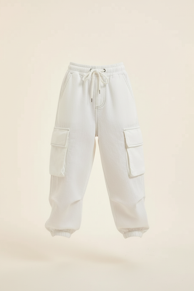 Pantalon Baggy Blanc Cargo Ample Coton Enfant - vue 3