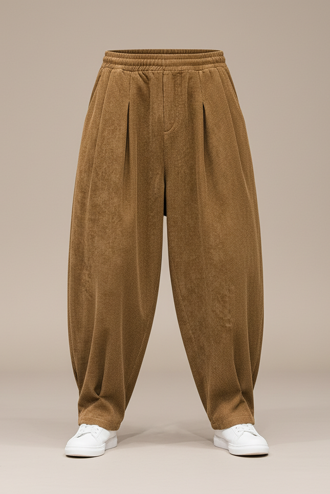 Pantalon Baggy Marron Côtelé Ample Décontracté Hiver - Cordé - vue 3