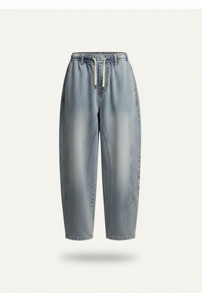 Pantalon Baggy Bleu Jean Ample Enfant Décontracté Cordon - vue 3