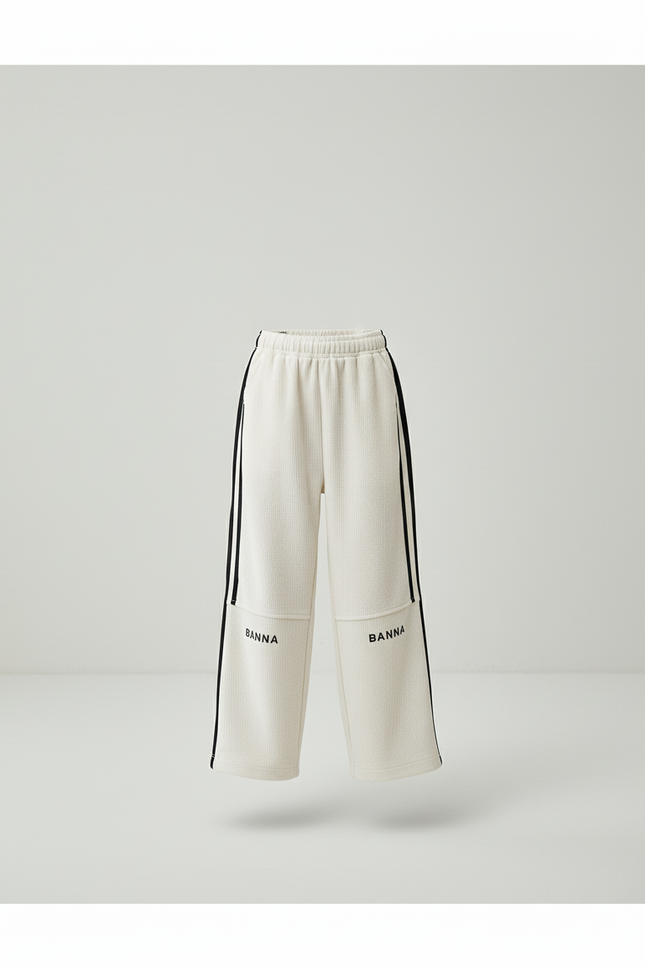 Pantalon Baggy Crème Rayures Noir Ample Garçon - Beige Molleton - vue 3