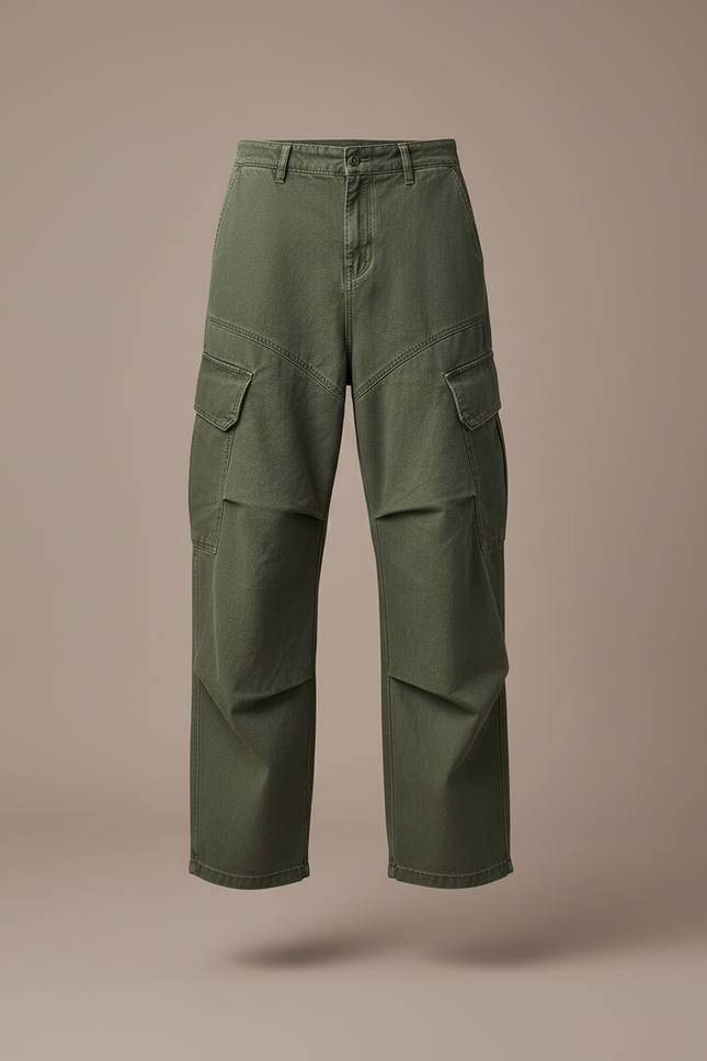 Pantalon Baggy Cargo Vert Ample Décontracté Homme - Kaki Toile - vue 3