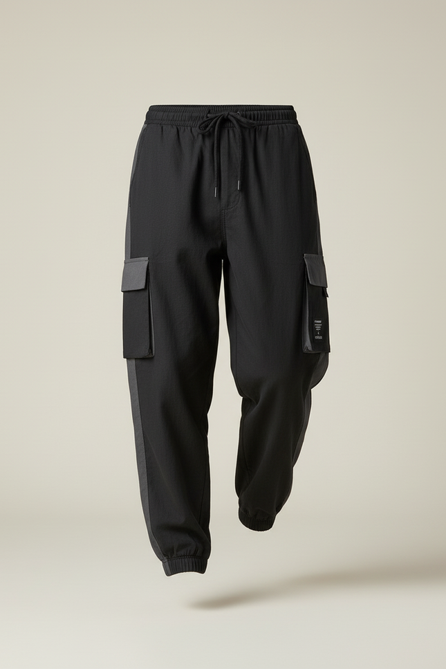 Pantalon Baggy Noir Cargo Cordon Décontracté Homme - Toile - vue 3