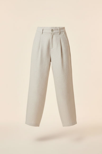 Pantalon Baggy Lin Plissé Ample Décontracté Enfant - Beige - vue 3