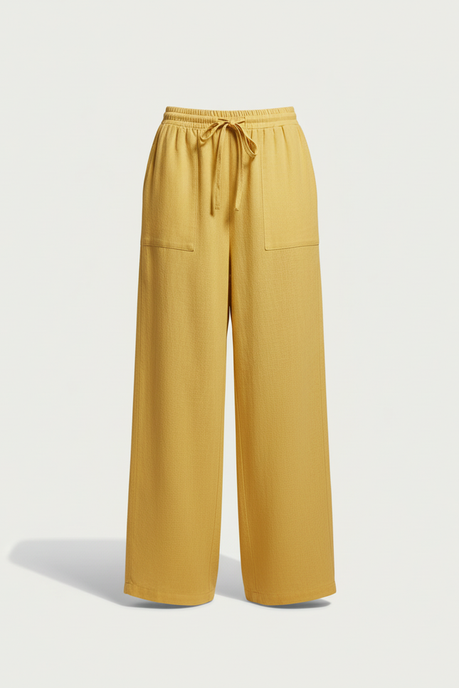 Pantalon Baggy Jaune Lin Ample Fluide Femme - vue 3