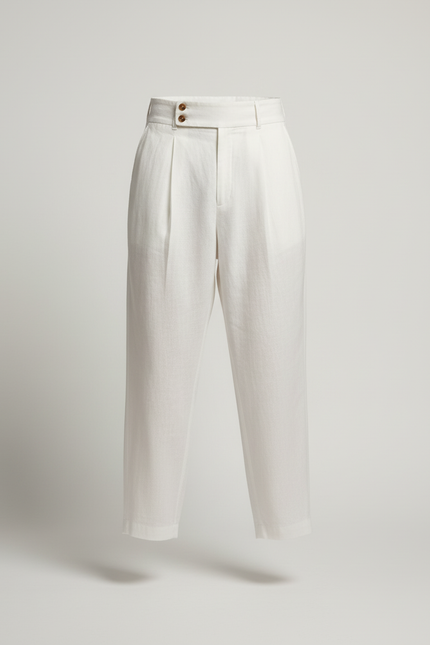 Pantalon Baggy Blanc Lin Plissé Taille Haute Homme - vue 3
