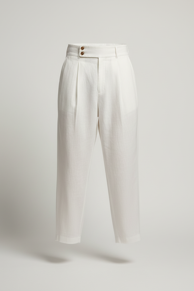 Pantalon Baggy Blanc Lin Plissé Taille Haute Homme - vue 3