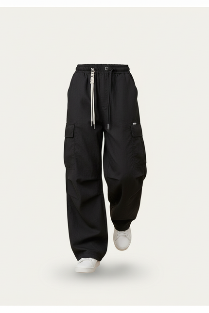 Pantalon Baggy Noir Ample Cargo Décontracté Fille - Toile - vue 3