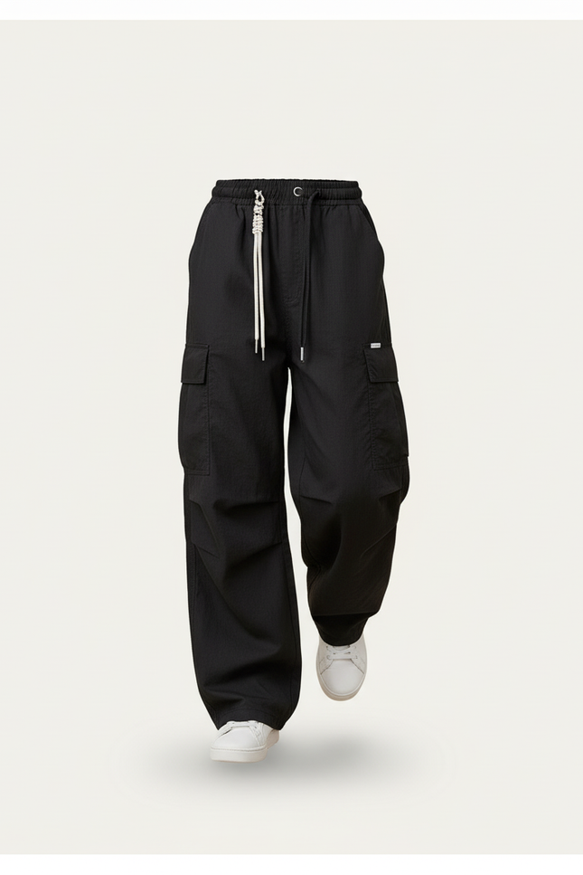 Pantalon Baggy Noir Ample Cargo Décontracté Fille - Toile - vue 3