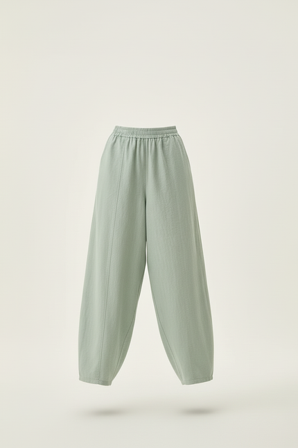 Pantalon Baggy Vert Menthe Lin Ample Taille Élastique - vue 3