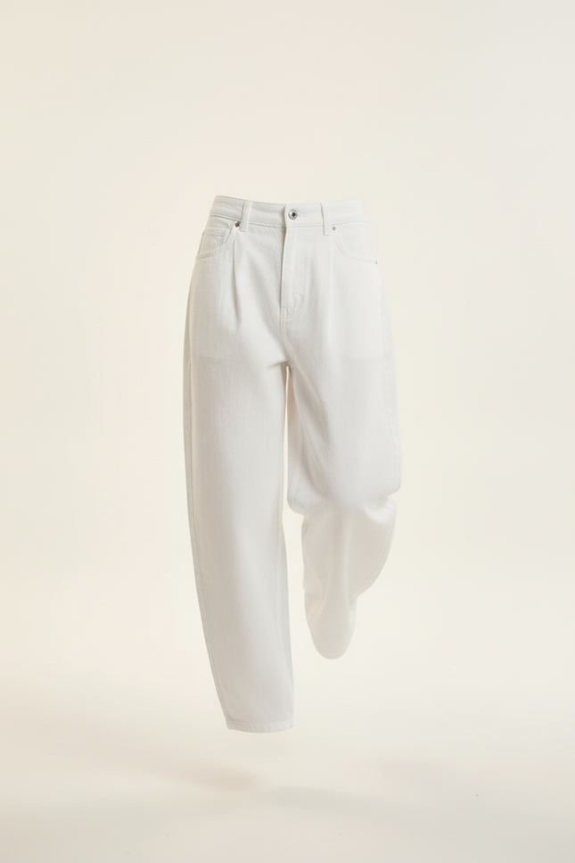 Pantalon Baggy Blanc Ample Taille Haute Décontracté Fille - Jean - vue 3