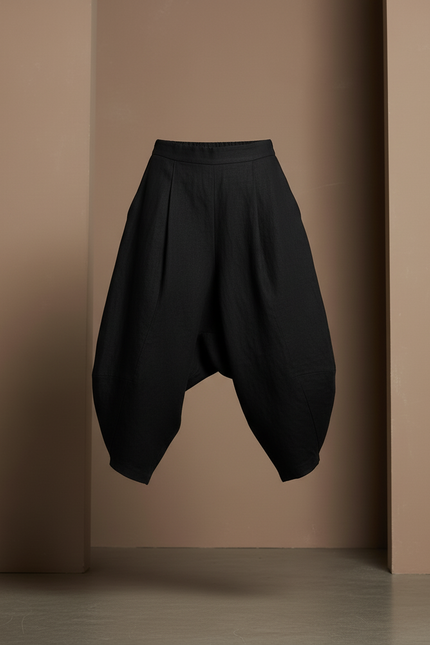 Pantalon Baggy Noir Lin Ample Harem Fluide Femme - vue 3