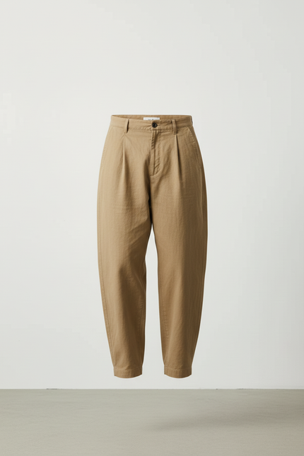 Pantalon Baggy Beige Coton Ample Plissé Homme - vue 3