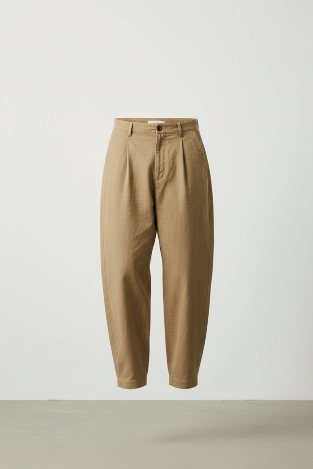 Pantalon Baggy Beige Coton Ample Plissé Homme - vue 3
