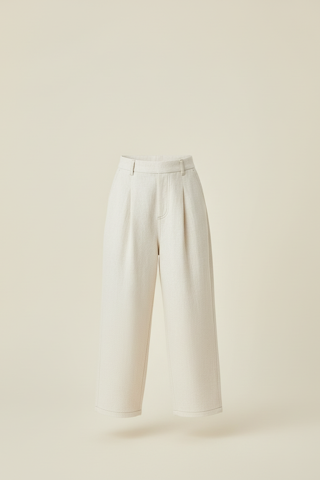 Pantalon Baggy Crème Ample Plissé Décontracté Enfant - Beige Lin - vue 3
