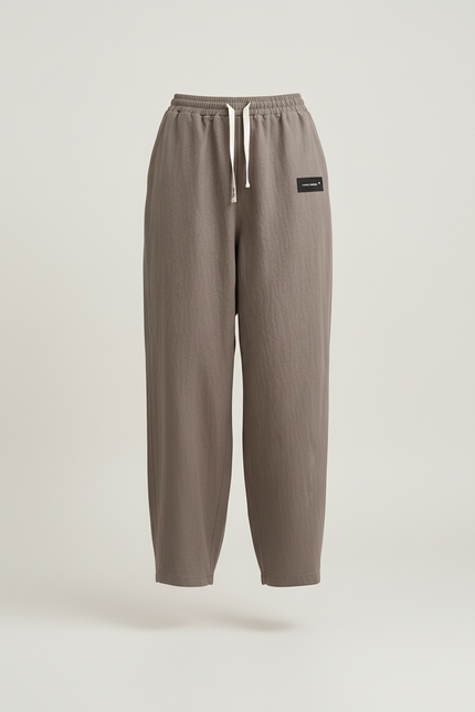 Pantalon Baggy Lin Gris Ample Décontracté Femme - vue 3