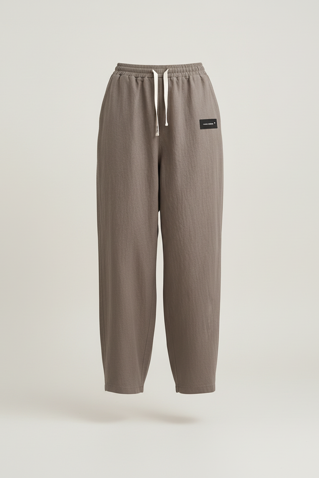Pantalon Baggy Lin Gris Ample Décontracté Femme - vue 3