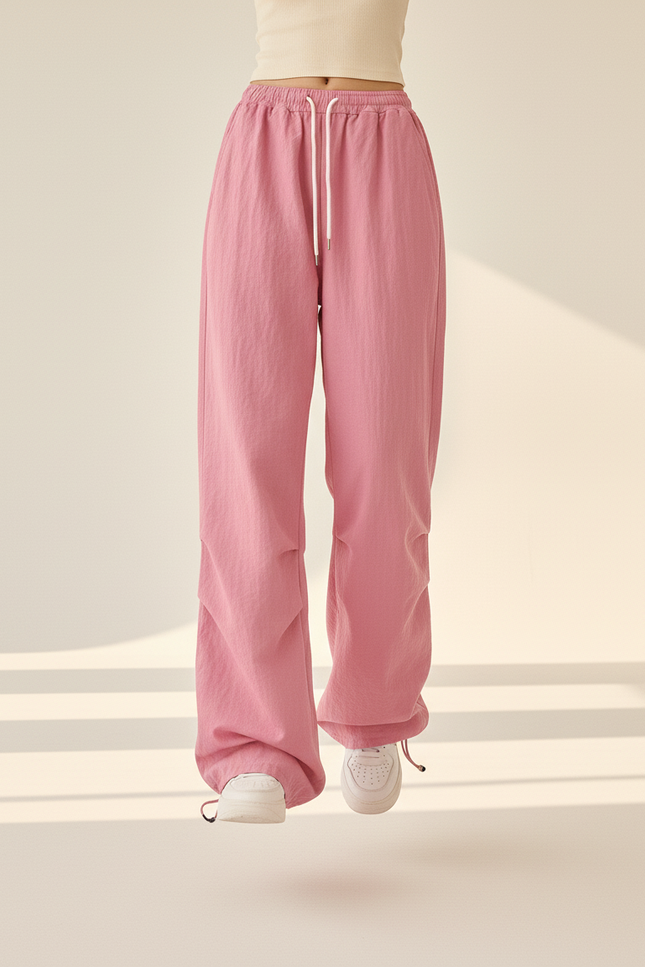 Pantalon Baggy Rose Fluide Ample Cordon Streetwear Femme - Polyester - vue 3