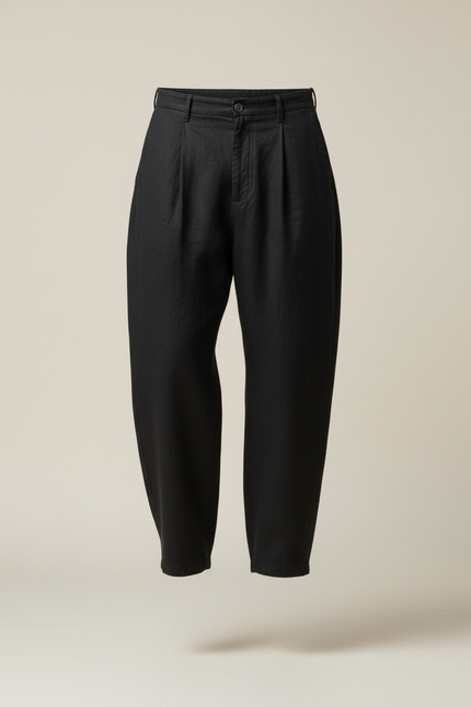 Pantalon Baggy Noir Lin Plissé Large Homme - vue 3