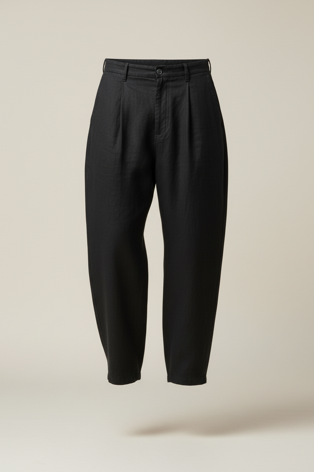 Pantalon Baggy Noir Lin Plissé Large Homme - vue 3