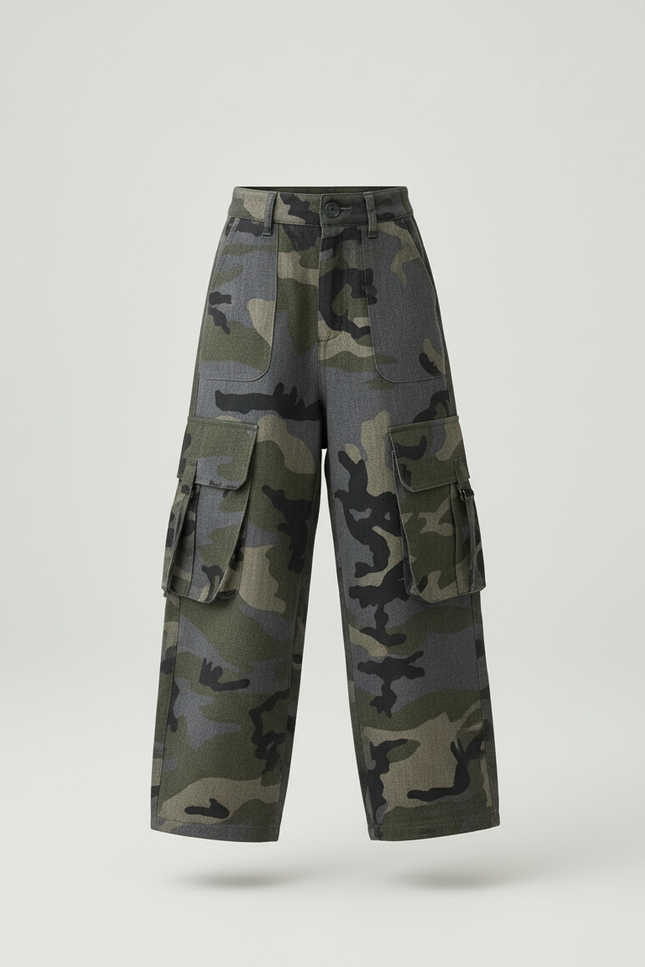 Pantalon Baggy Camouflage Vert Ample Cargo Enfant - Molleton - vue 3