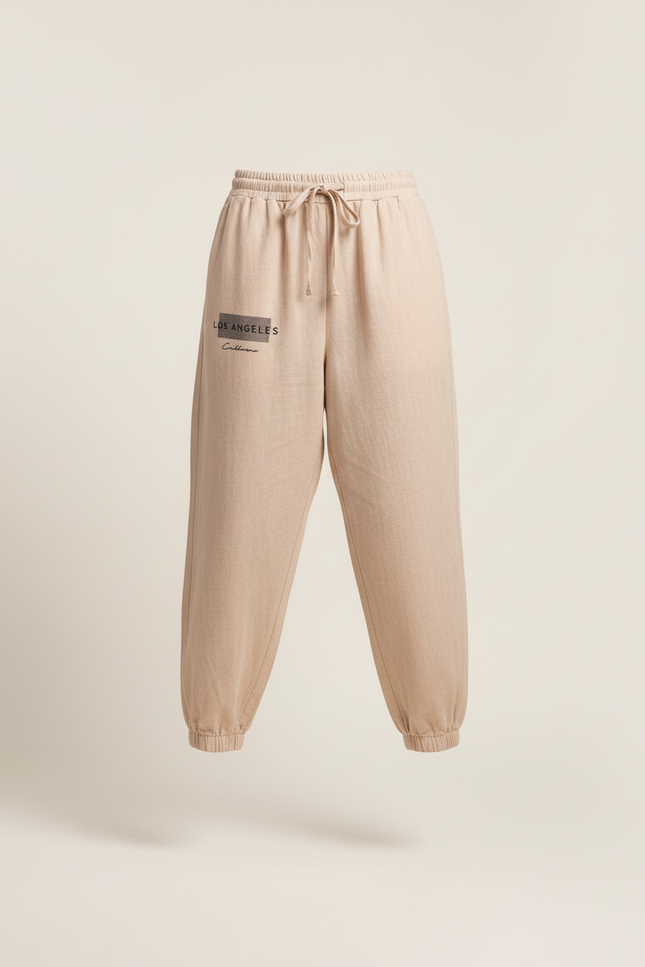 Pantalon Baggy Beige Lin Décontracté Imprimé Femme - vue 3
