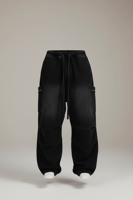 Pantalon Baggy Noir Délavé Ample Denim Décontracté - Jean - vue 3