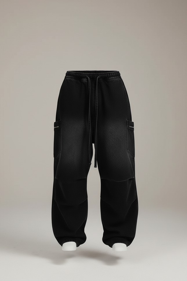 Pantalon Baggy Noir Délavé Ample Denim Décontracté - Jean - vue 3