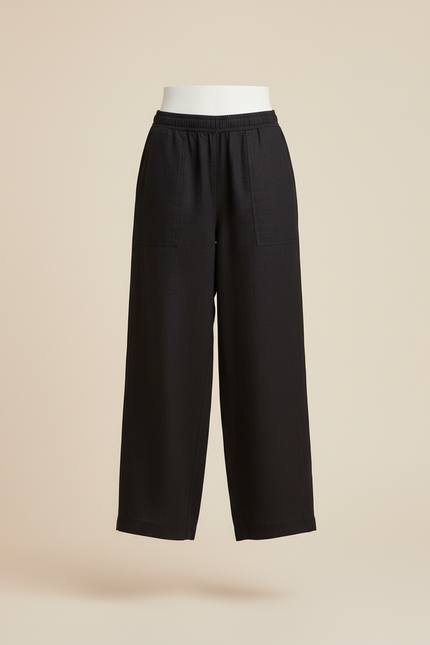 Pantalon Baggy Noir Lin Ample Poches Fluide - vue 3