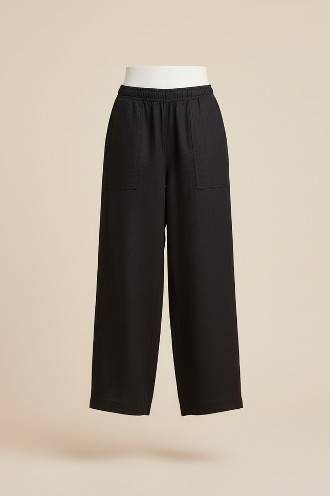 Pantalon Baggy Noir Lin Ample Poches Fluide - vue 3