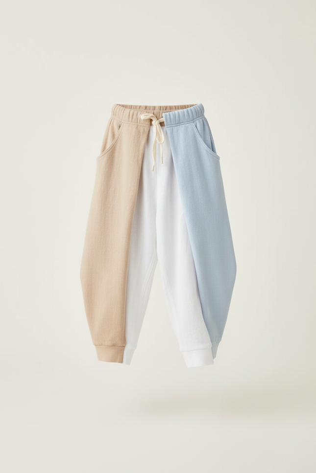 Pantalon Baggy Bicolore Ample Coton Enfant - Multicolore - vue 3