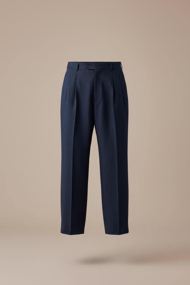 Pantalon Baggy Bleu Marine Plissé Ample Homme - Lin - vue 3