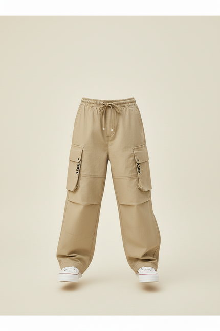Pantalon Baggy Cargo Beige Ample Coton Garçon - Toile - vue 3