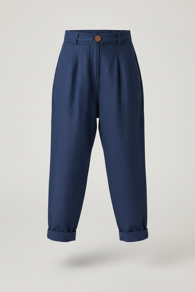 Pantalon Baggy Bleu Marine Ample Lin Décontracté Enfant - vue 3