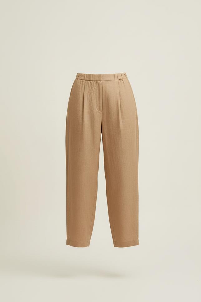 Pantalon Baggy Beige Lin Ample Taille Élastique Femme - vue 3