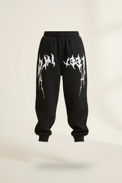Pantalon Baggy Noir Ample Imprimé Flammes Garçon - Molleton - vue 3