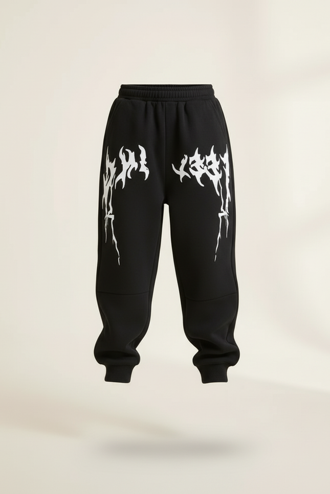 Pantalon Baggy Noir Ample Imprimé Flammes Garçon - Molleton - vue 3