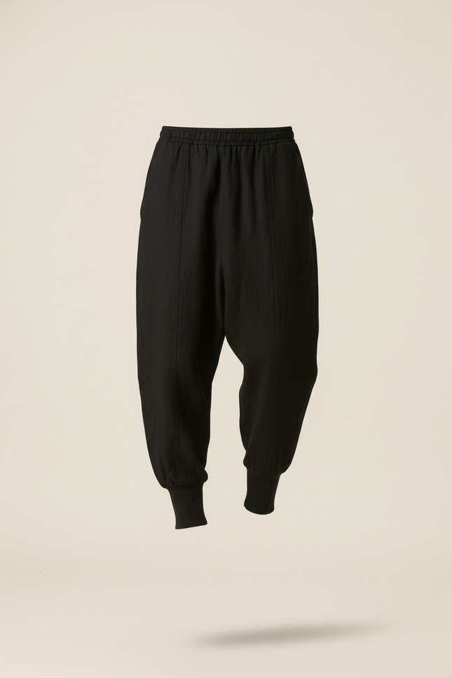Pantalon Baggy Noir Lin Ample Streetwear Décontracté - vue 3