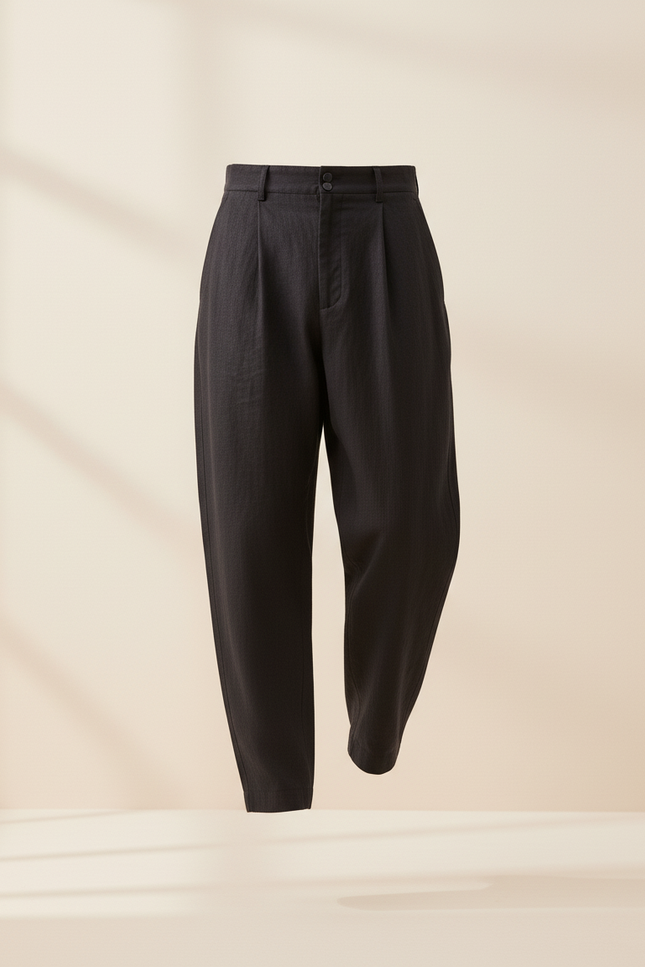 Pantalon Baggy Homme Noir Taille Haute Toile - Lin - vue 3