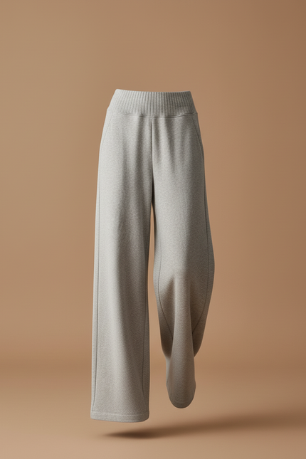 Pantalon Baggy Gris Clair Ample Tricoté Confortable Femme - Molleton - vue 3