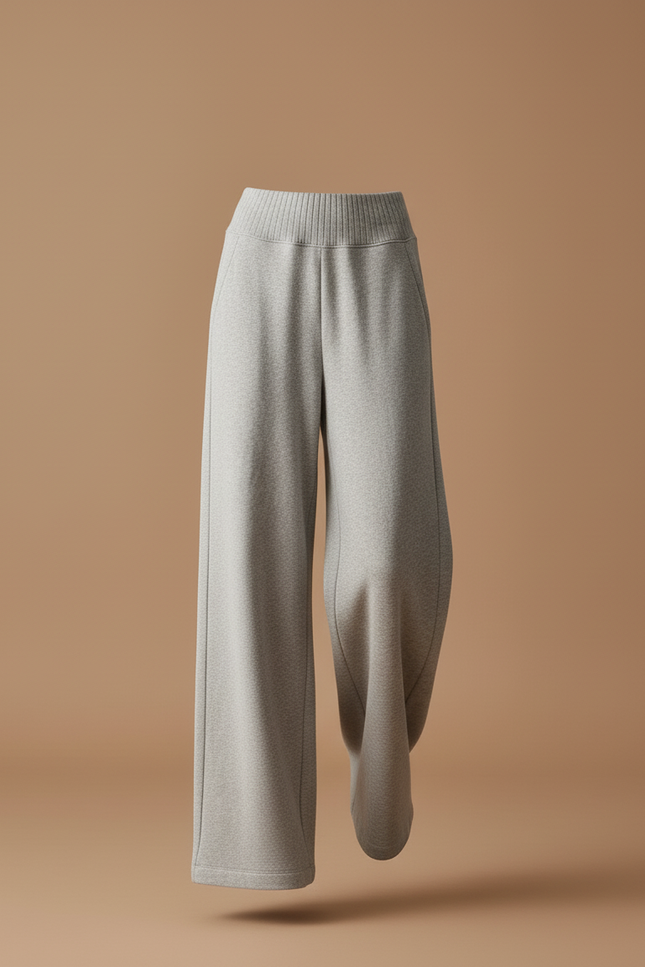 Pantalon Baggy Gris Clair Ample Tricoté Confortable Femme - Molleton - vue 3
