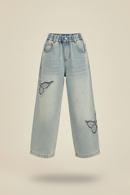 Pantalon Baggy Jean Bleu Papillon Ample Taille Élastique - vue 3