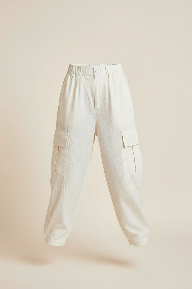 Pantalon Baggy Beige Cargo Ample Décontracté Enfant - Lin - vue 3